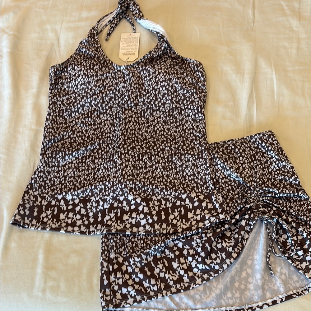NWT Brown & White Halter Bikini with Soft Lightweight Fabric